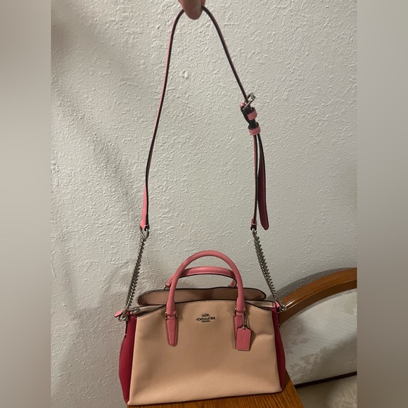 Coach Colorblock Satchel With Crossbody in Taupe / Pink / Red - Picture 2 of 13